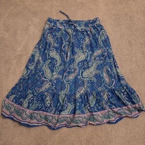 Talbots, Blue Paisley, Drawstring Skirt, Size XL